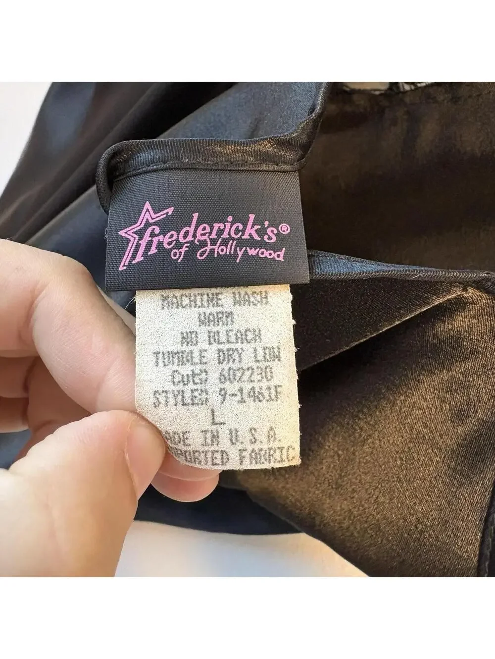 Vintage Frederick’s of Hollywood Size L Black Satin Maxi Wedding Night Lingerie